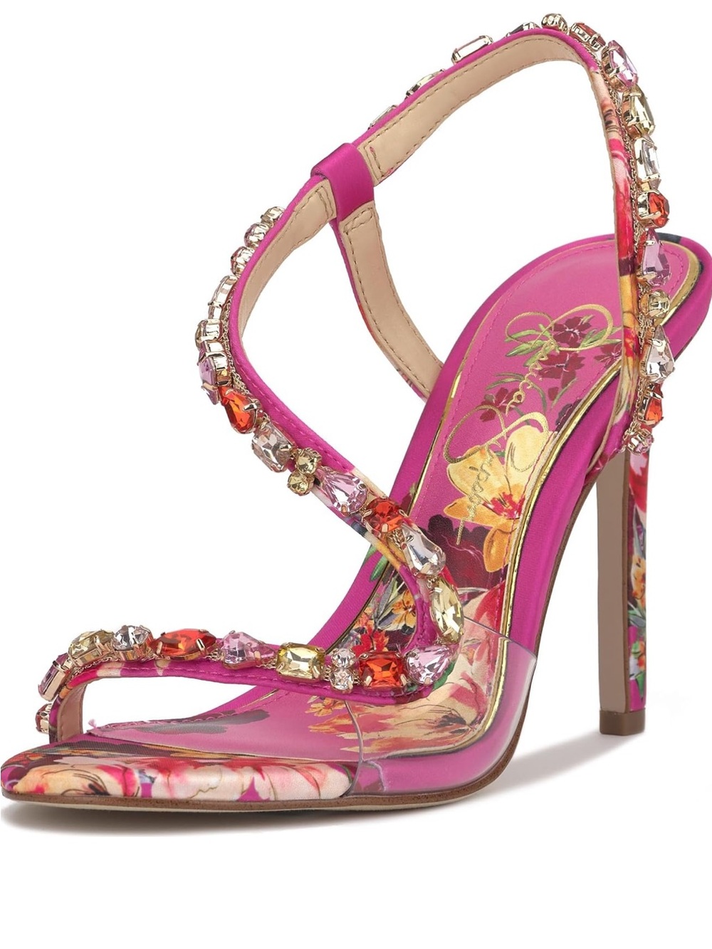 Jessica Simpson Fuchsia Jeweled Floral Strappy Stiletto Sandal